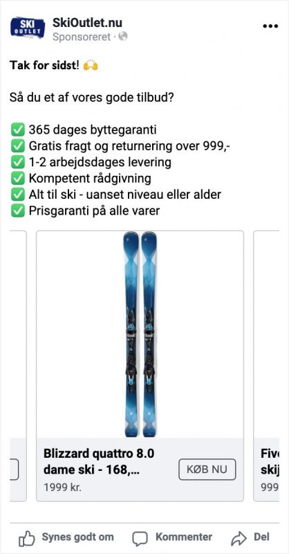 skioutlet.nu dynamisk produkt facebook annoncering