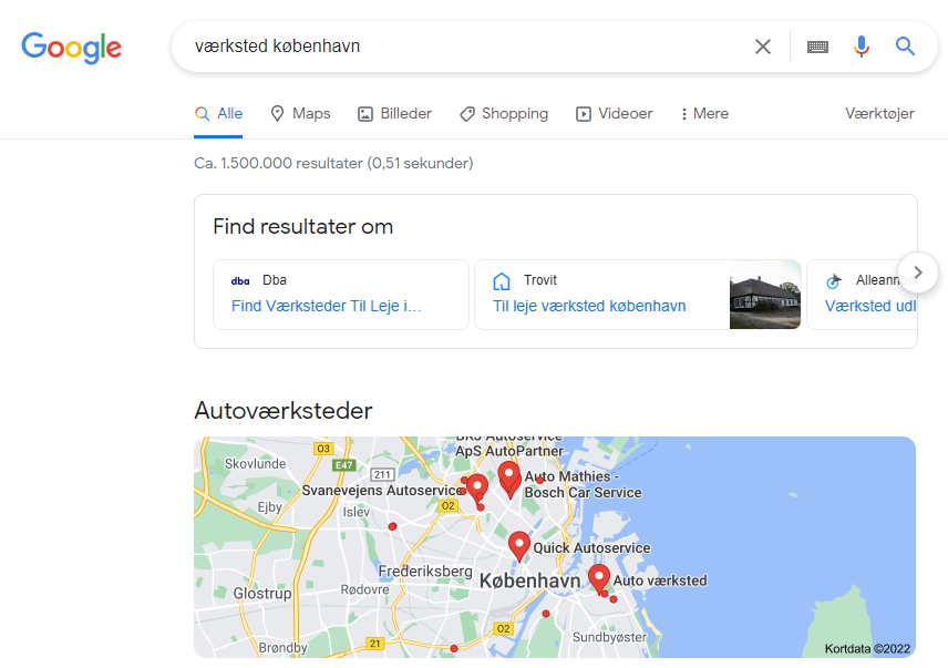 Lokal SEO søgning værksted københavn