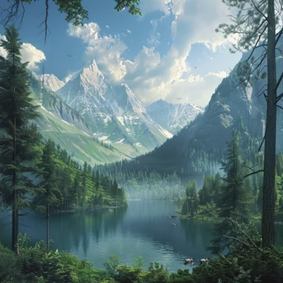 Et AI generet landskab med Midjourney