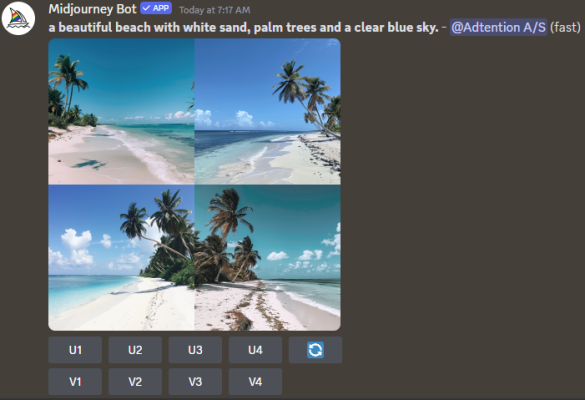 Midjourney resultater efter imagine command